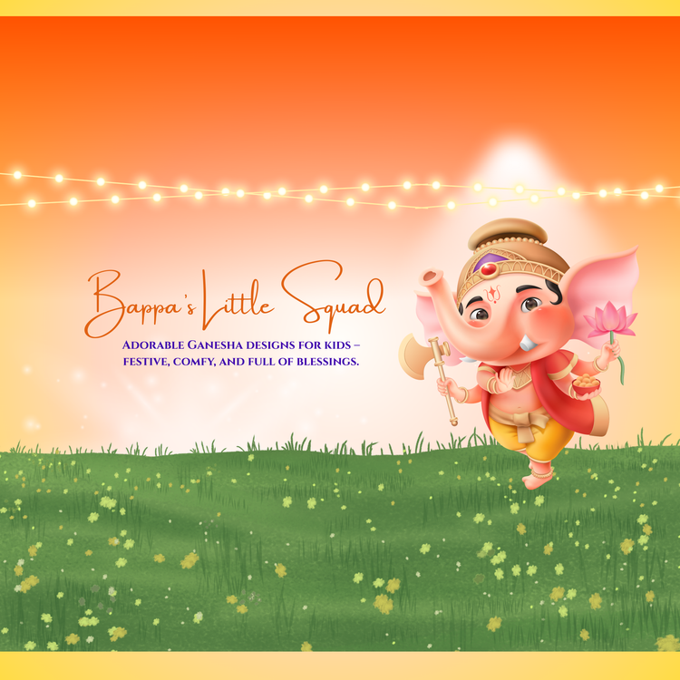 Bappa’s Little Squad kidswear collection – cute Ganesha designs on festive outfits for boys and girls, perfect for Ganesh Chaturthi