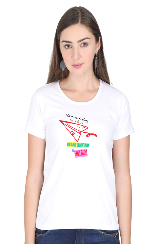 Women’s Valentine Round Neck T-Shirt – "Growing in Love" Paper Airplane Design