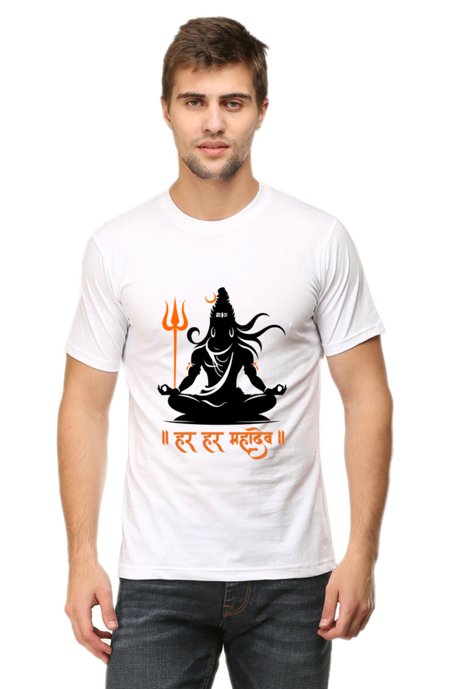 Men’s Round Neck T-Shirt with Shiva in Meditative Pose – Spiritual Half Sleeve Tee