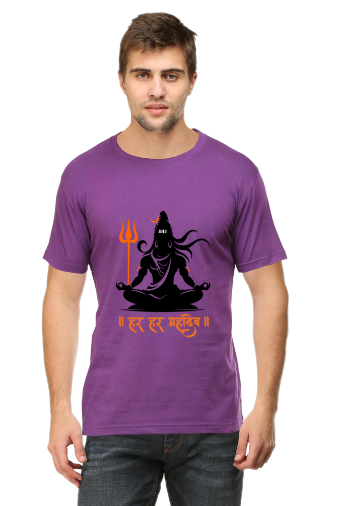 Men’s Round Neck T-Shirt with Shiva in Meditative Pose – Spiritual Half Sleeve Tee