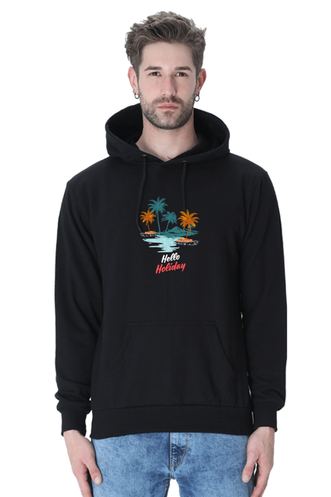 Men’s Hooded Sweatshirt – "Happy Holiday" Cozy Family Vacation Wear