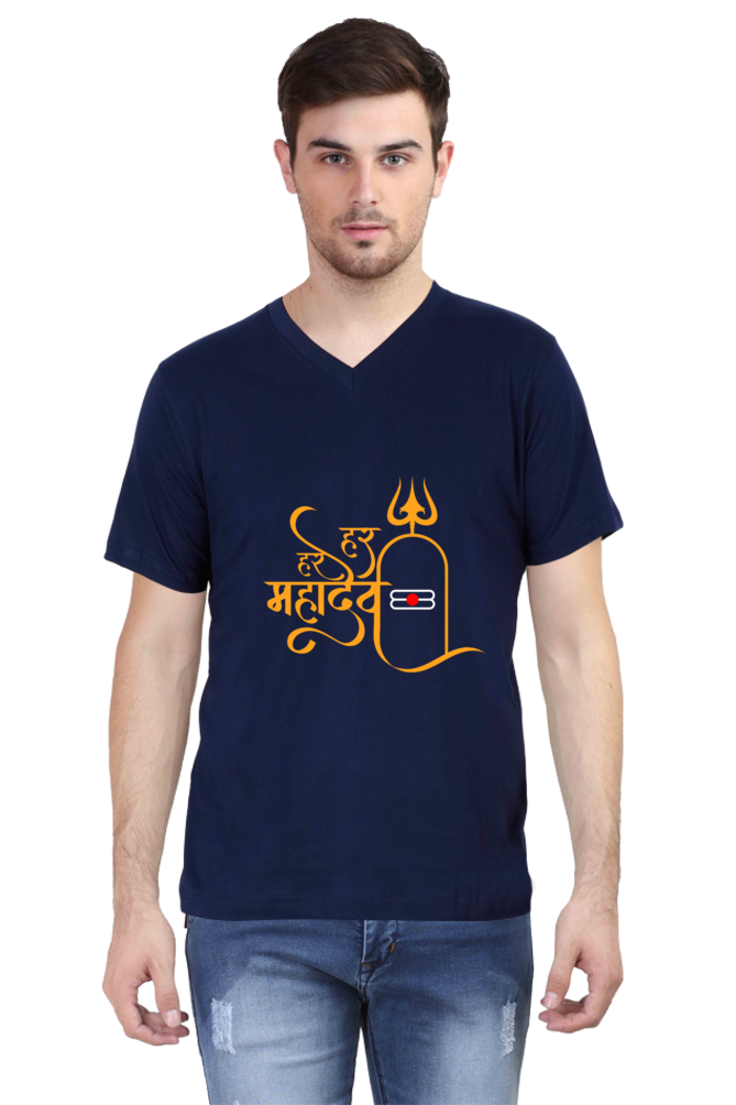 Har Har Mahadev V-Neck Men’s T-Shirt – Spiritual & Stylish Design
