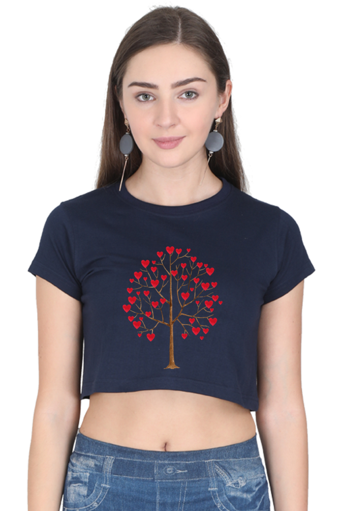 Women's Valentine Crop Top with Heart Tree Design – Bold & Beautiful