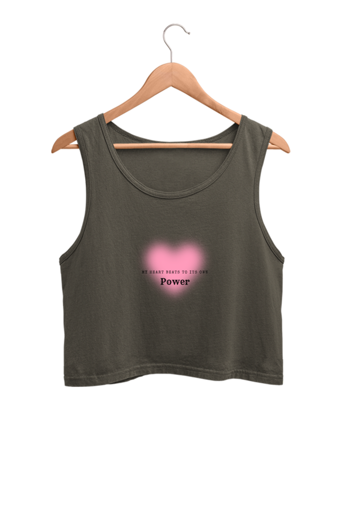 Women’s Valentine Crop Tank Top – "My Heart Beats to Its Own Power"