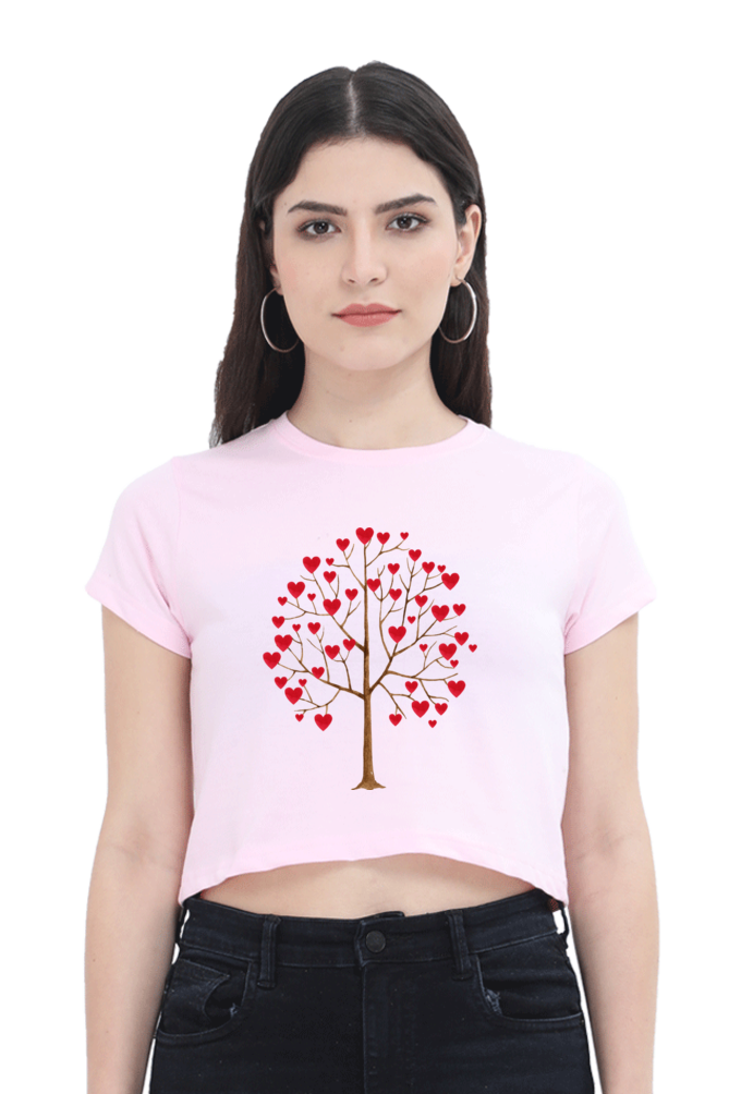 Women's Valentine Crop Top with Heart Tree Design – Bold & Beautiful