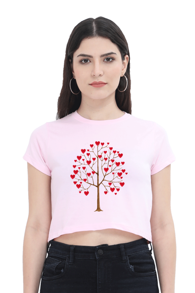 Women's Valentine Crop Top with Heart Tree Design – Bold & Beautiful