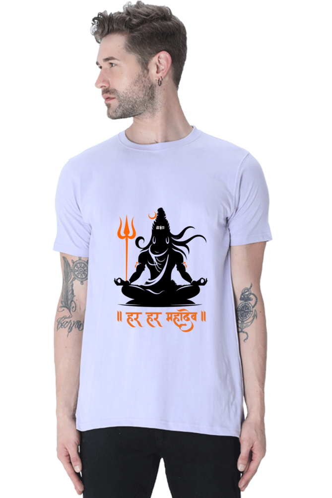 Men’s Round Neck T-Shirt with Shiva in Meditative Pose – Spiritual Half Sleeve Tee
