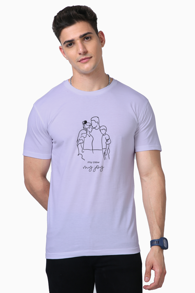 Men’s Half-Sleeve Supima T-Shirt – "My Crew, My Joy" with Family Caricature Design