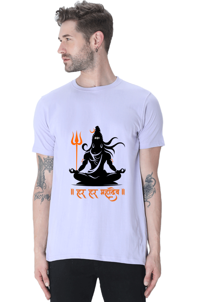 Men’s Round Neck T-Shirt with Shiva in Meditative Pose – Spiritual Half Sleeve Tee