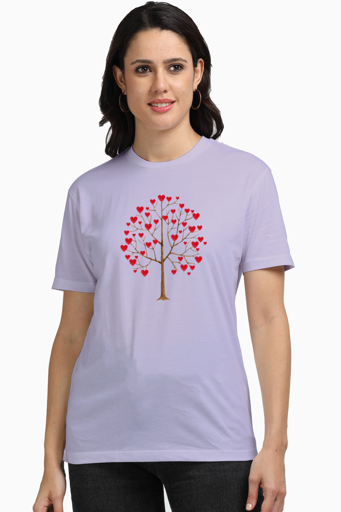 Women’s Valentine T-Shirt with Heart Tree Design – Bold and Fearless