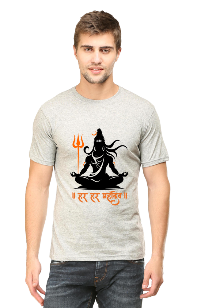 Men’s Round Neck T-Shirt with Shiva in Meditative Pose – Spiritual Half Sleeve Tee