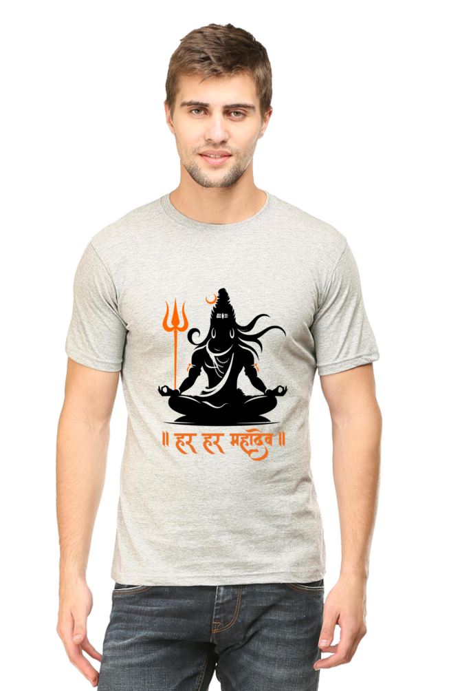 Men’s Round Neck T-Shirt with Shiva in Meditative Pose – Spiritual Half Sleeve Tee