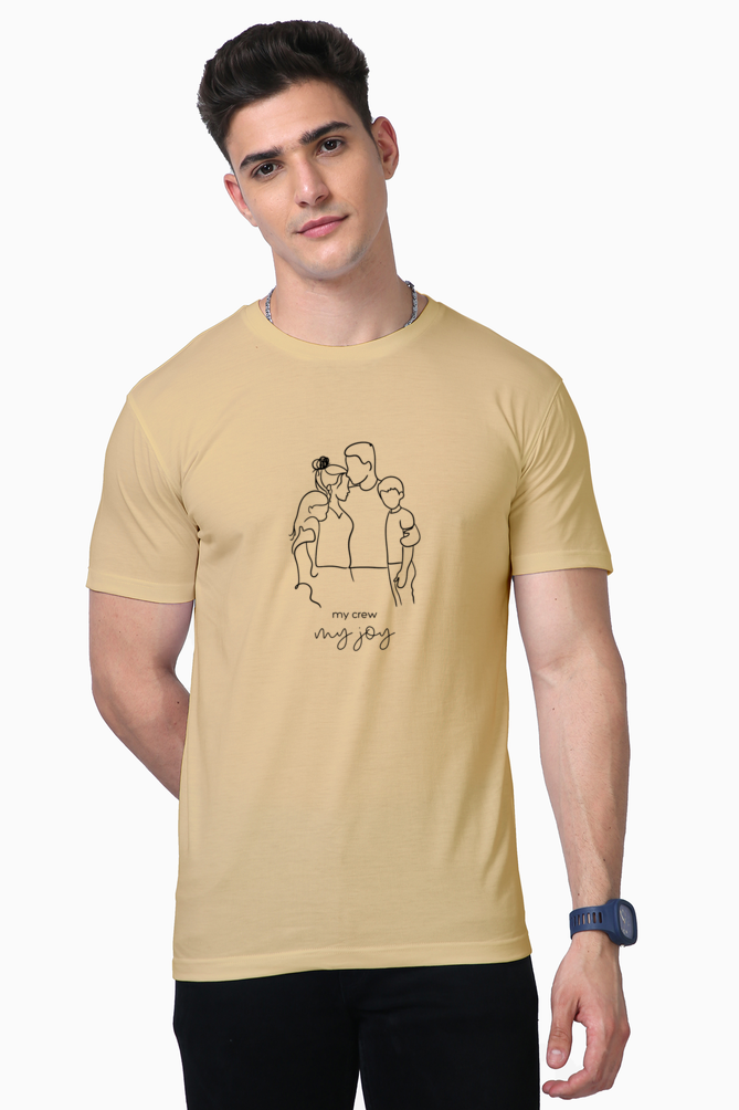 Men’s Half-Sleeve Supima T-Shirt – "My Crew, My Joy" with Family Caricature Design