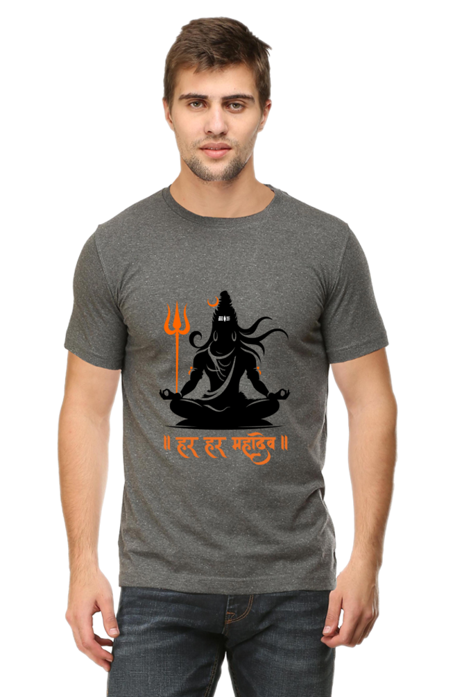 Men’s Round Neck T-Shirt with Shiva in Meditative Pose – Spiritual Half Sleeve Tee