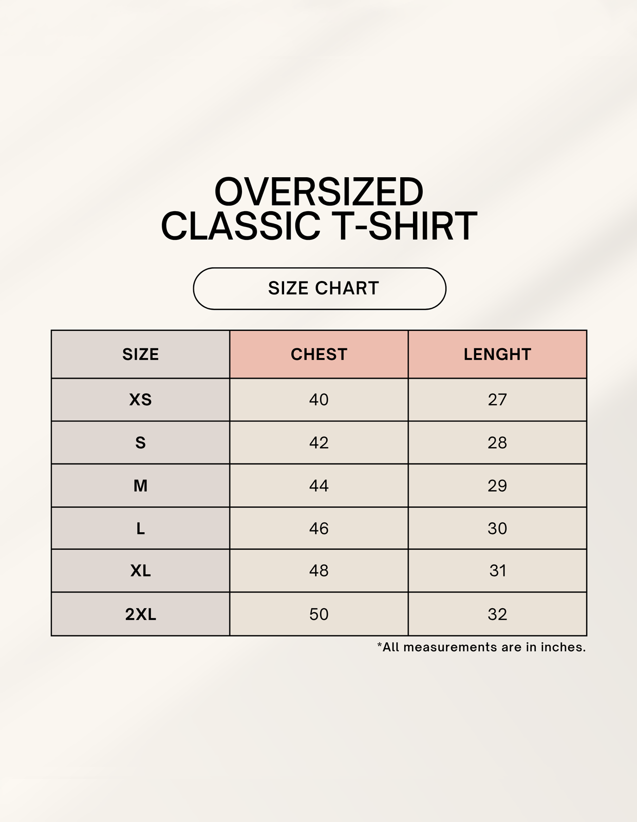 Women oversized t-shirt size chart