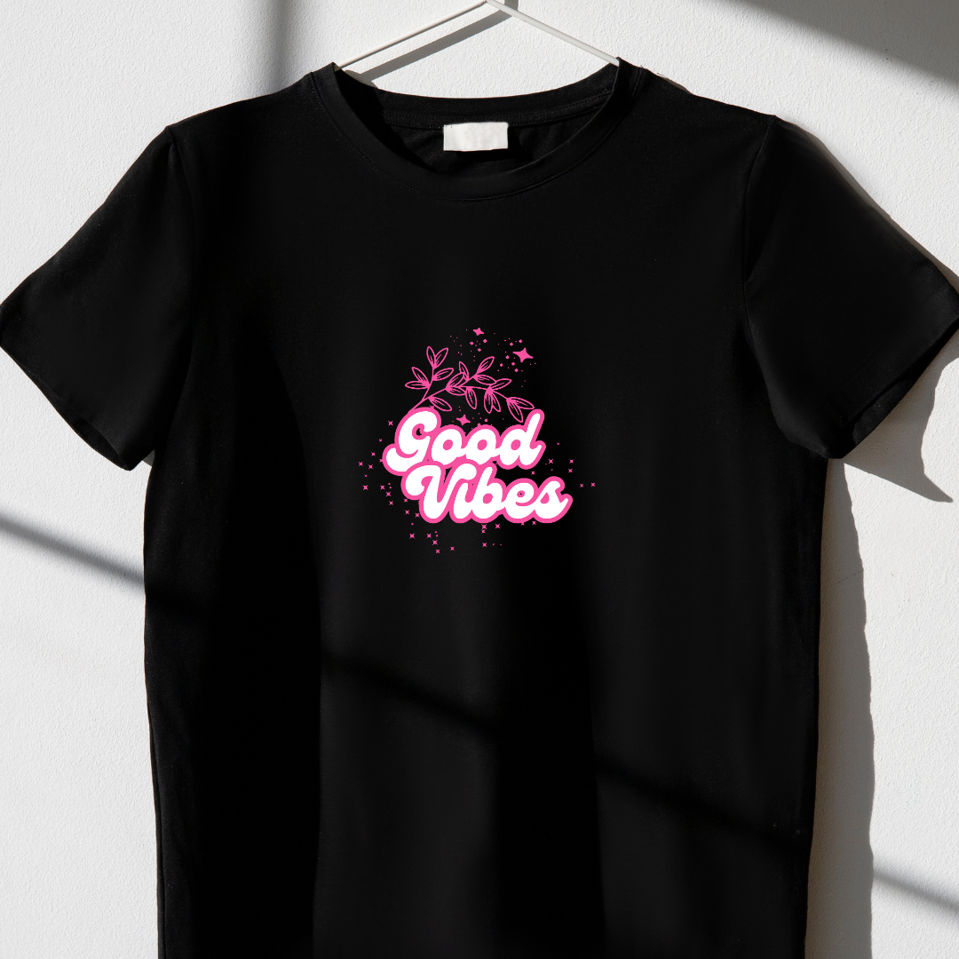 Good Vibes Women's Floral T-Shirt – Half Sleeves, Perfect for your Holiday or Casual Outing