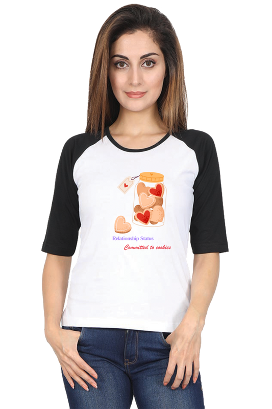 Women’s Valentine Raglan T-Shirt – "Relationship Status: Committed to Cookies"