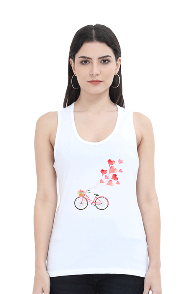 Women’s Valentine Tank Top – Floating Hearts & Bicycle Design