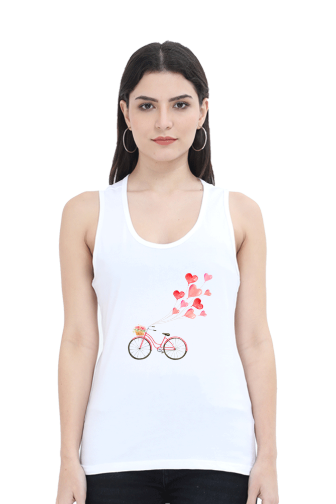 Women’s Valentine Tank Top – Floating Hearts & Bicycle Design