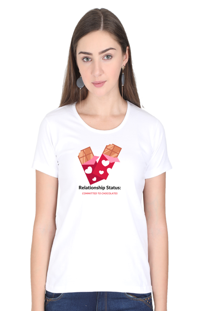 Women’s Valentine T-Shirt – "Relationship Status: Committed to Chocolates" | Fun & Trendy
