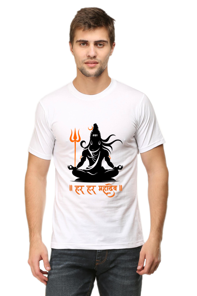 Men’s Round Neck T-Shirt with Shiva in Meditative Pose – Spiritual Half Sleeve Tee