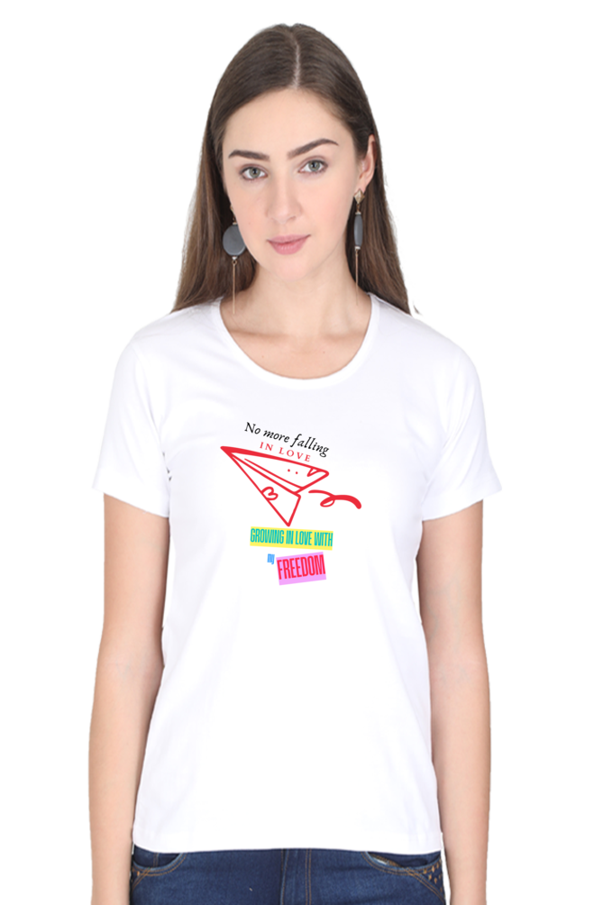 Women’s Valentine Round Neck T-Shirt – "Growing in Love" Paper Airplane Design