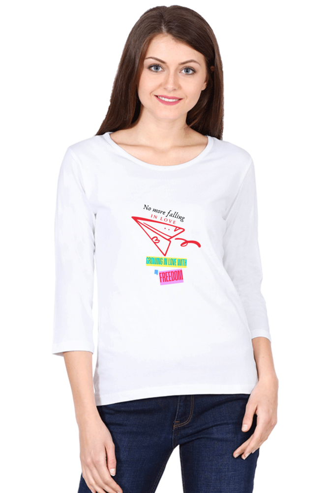 Women’s Valentine Full Sleeve T-Shirt – "Growing in Love" Paper Airplane Design