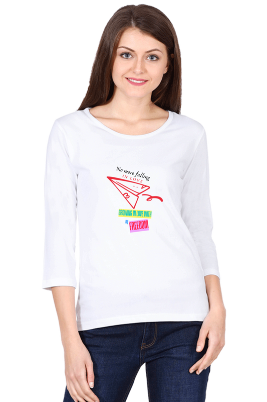 Women’s Valentine Full Sleeve T-Shirt – "Growing in Love" Paper Airplane Design