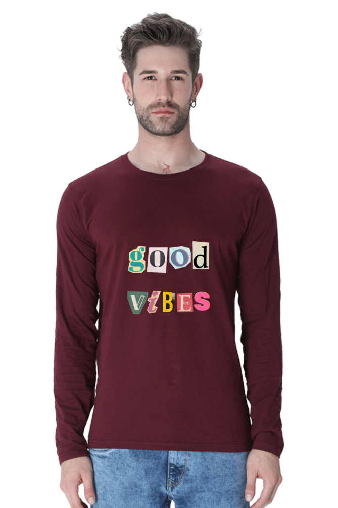 Full-Sleeve T-Shirt for Men – "Good Vibes" Men's Holiday Wear