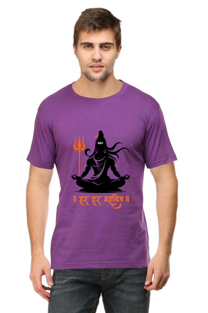 Men’s Round Neck T-Shirt with Shiva in Meditative Pose – Spiritual Half Sleeve Tee