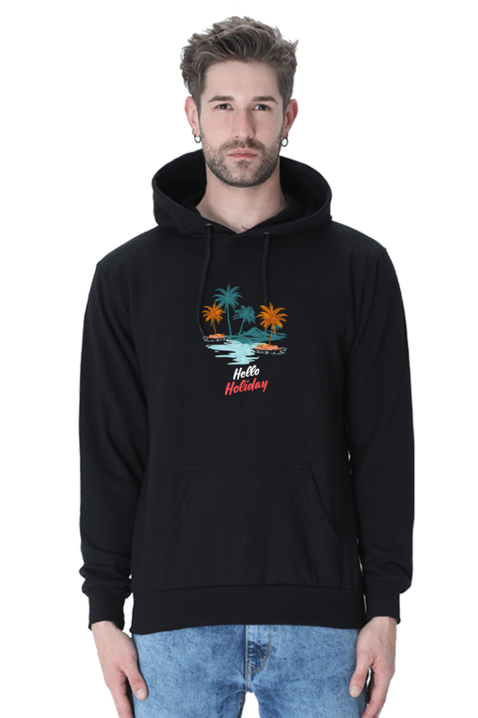 Men’s Hooded Sweatshirt – "Happy Holiday" Cozy Family Vacation Wear