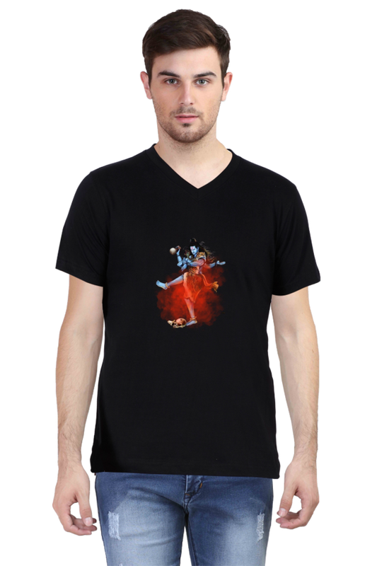 Men’s V-Neck T-Shirt with Dancing Shiva Design – Spiritual & Stylish Wear
