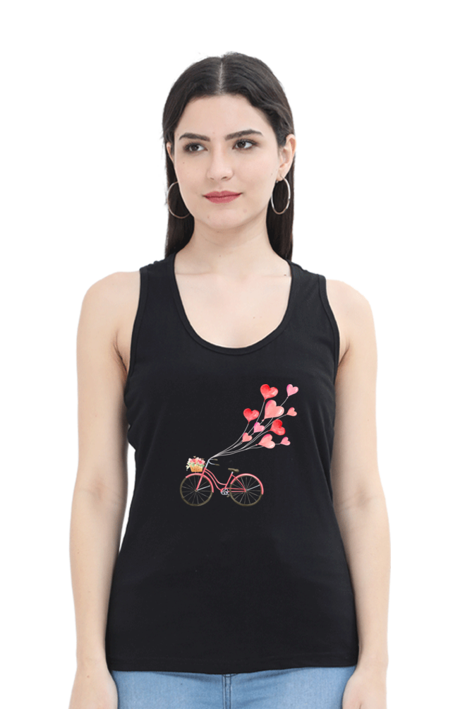 Women’s Valentine Tank Top – Floating Hearts & Bicycle Design