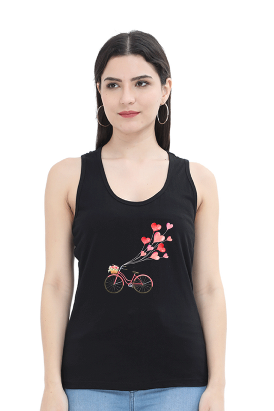 Women’s Valentine Tank Top – Floating Hearts & Bicycle Design