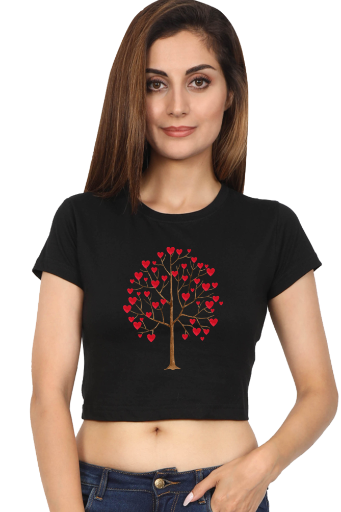 Women's Valentine Crop Top with Heart Tree Design – Bold & Beautiful