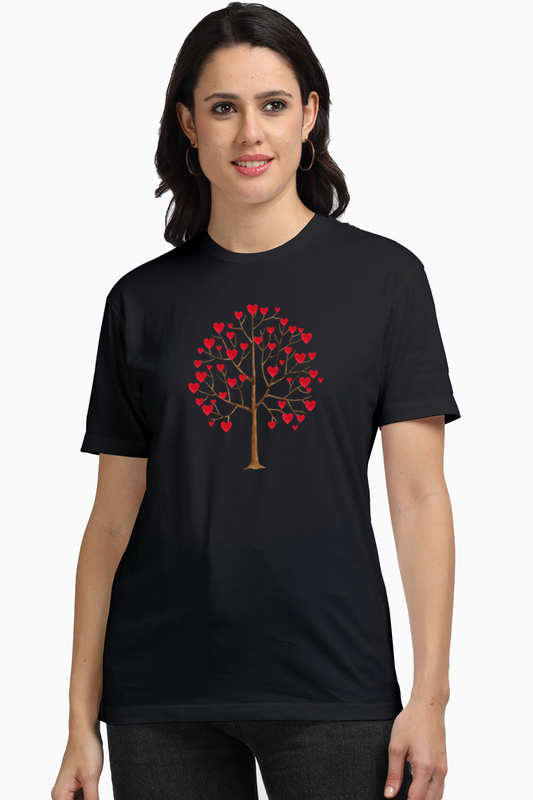 Women’s Valentine T-Shirt with Heart Tree Design – Bold and Fearless