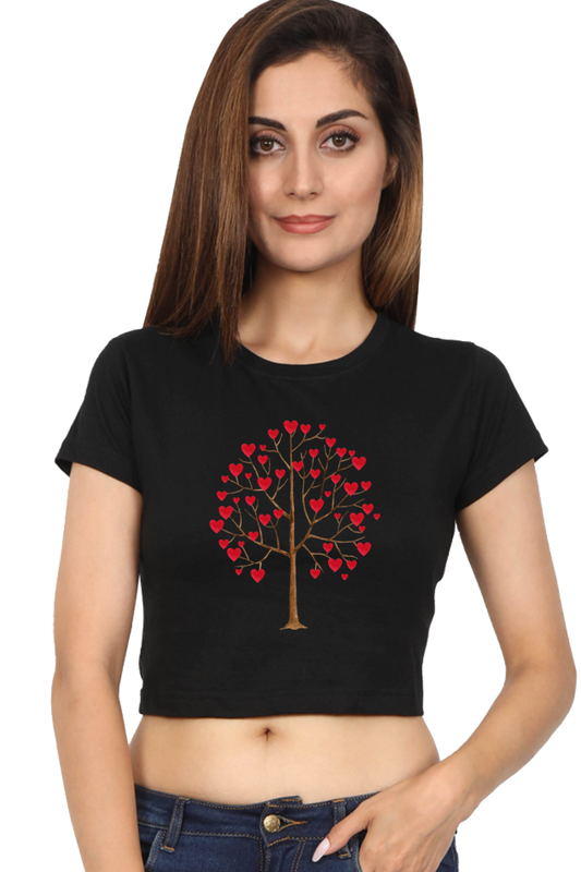 Women's Valentine Crop Top with Heart Tree Design – Bold & Beautiful