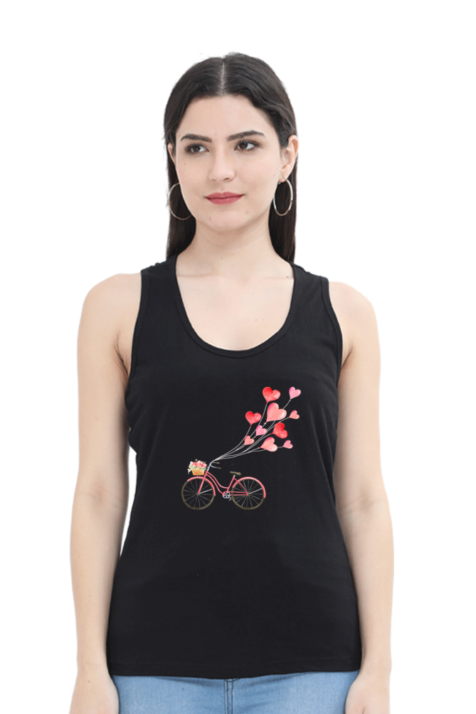Women’s Valentine Tank Top – Floating Hearts & Bicycle Design