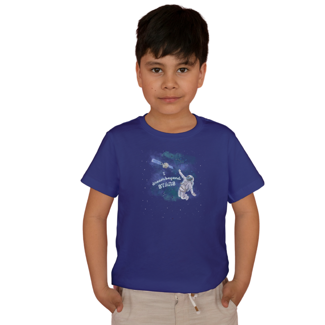 I Dream Beyond Stars – Kids’ Astronaut T-Shirt with Satellite & Stars | Little Astronauts
