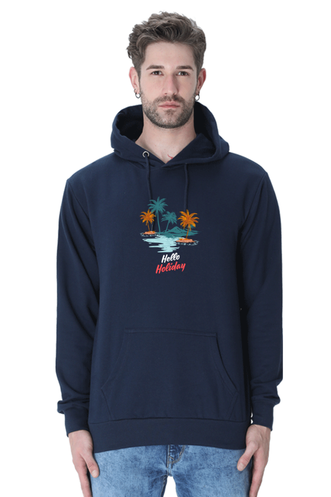 Men’s Hooded Sweatshirt – "Happy Holiday" Cozy Family Vacation Wear