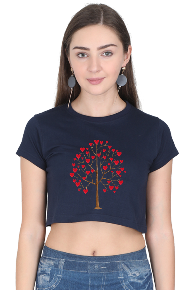 Women's Valentine Crop Top with Heart Tree Design – Bold & Beautiful