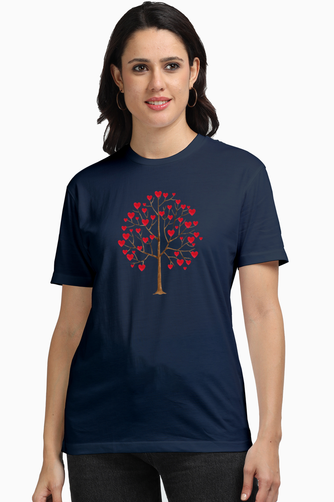 Women’s Valentine T-Shirt with Heart Tree Design – Bold and Fearless