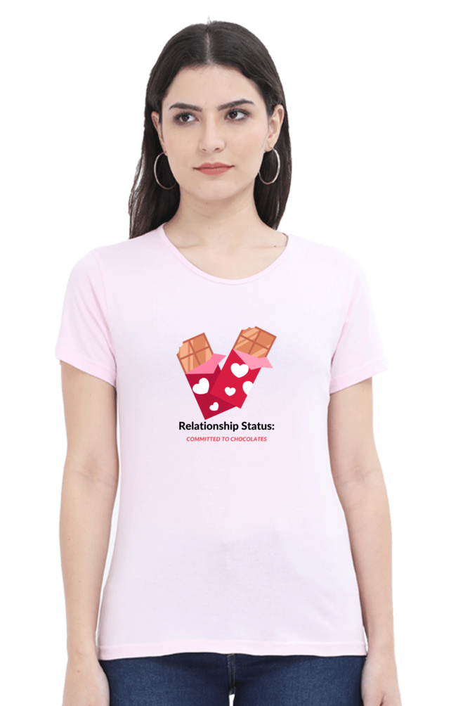 Women’s Valentine T-Shirt – "Relationship Status: Committed to Chocolates" | Fun & Trendy