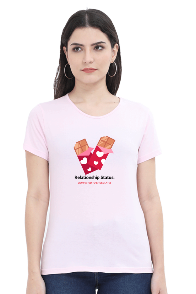 Women’s Valentine T-Shirt – "Relationship Status: Committed to Chocolates" | Fun & Trendy