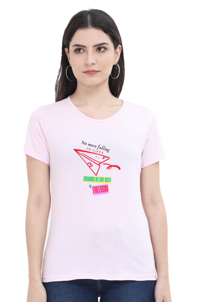 Women’s Valentine Round Neck T-Shirt – "Growing in Love" Paper Airplane Design