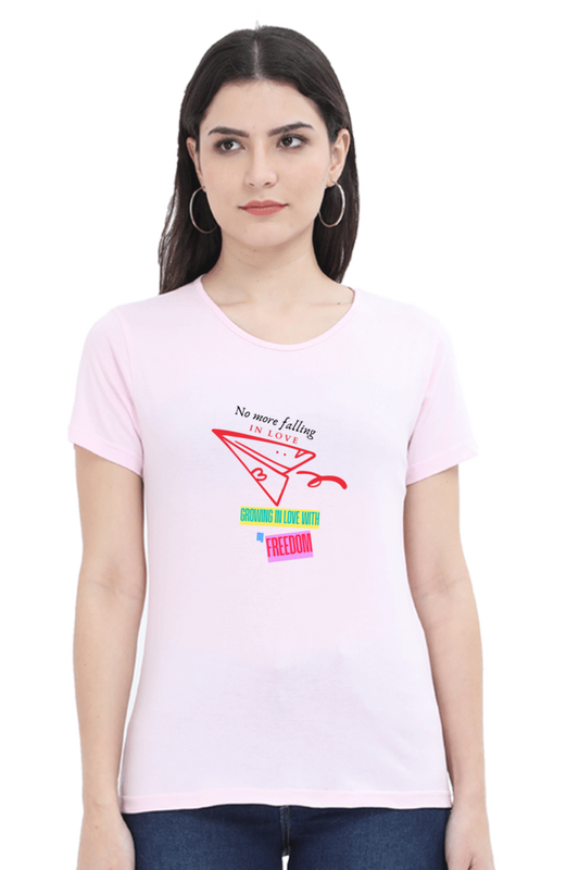 Women’s Valentine Round Neck T-Shirt – "Growing in Love" Paper Airplane Design