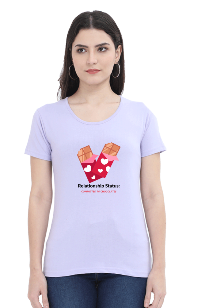 Women’s Valentine T-Shirt – "Relationship Status: Committed to Chocolates" | Fun & Trendy
