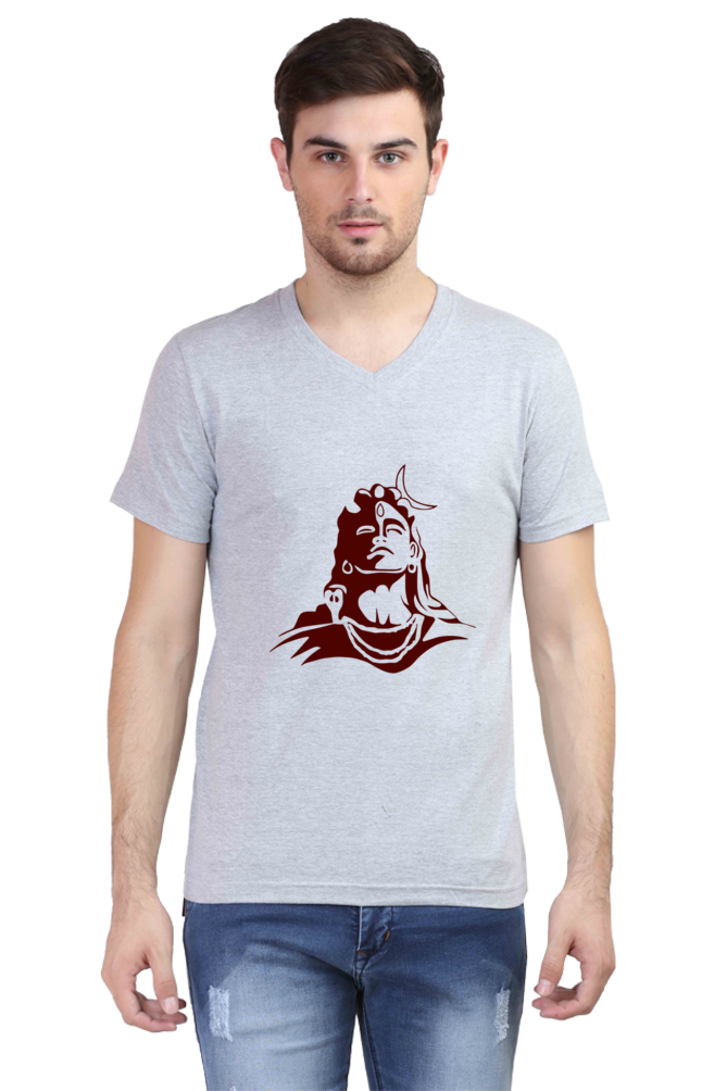 Men’s V-Neck T-Shirt with Shiva Face Design – Spiritual & Stylish