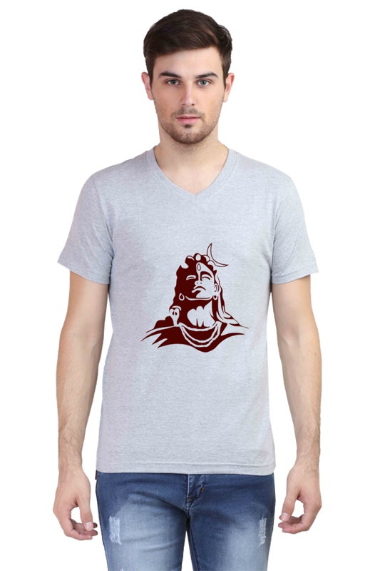 Men’s V-Neck T-Shirt with Shiva Face Design – Spiritual & Stylish