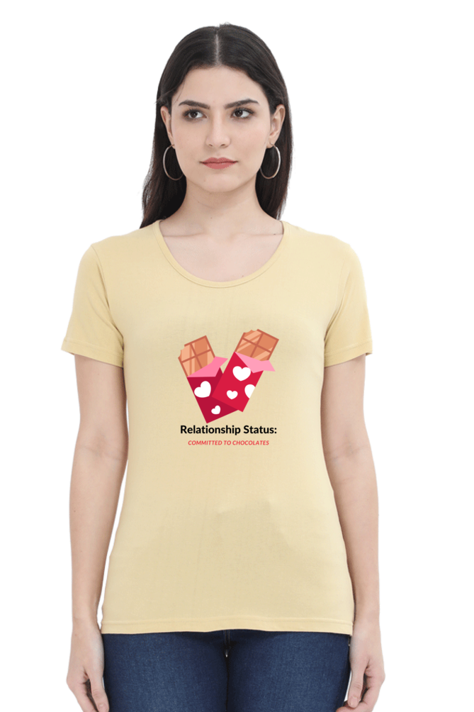Women’s Valentine T-Shirt – "Relationship Status: Committed to Chocolates" | Fun & Trendy